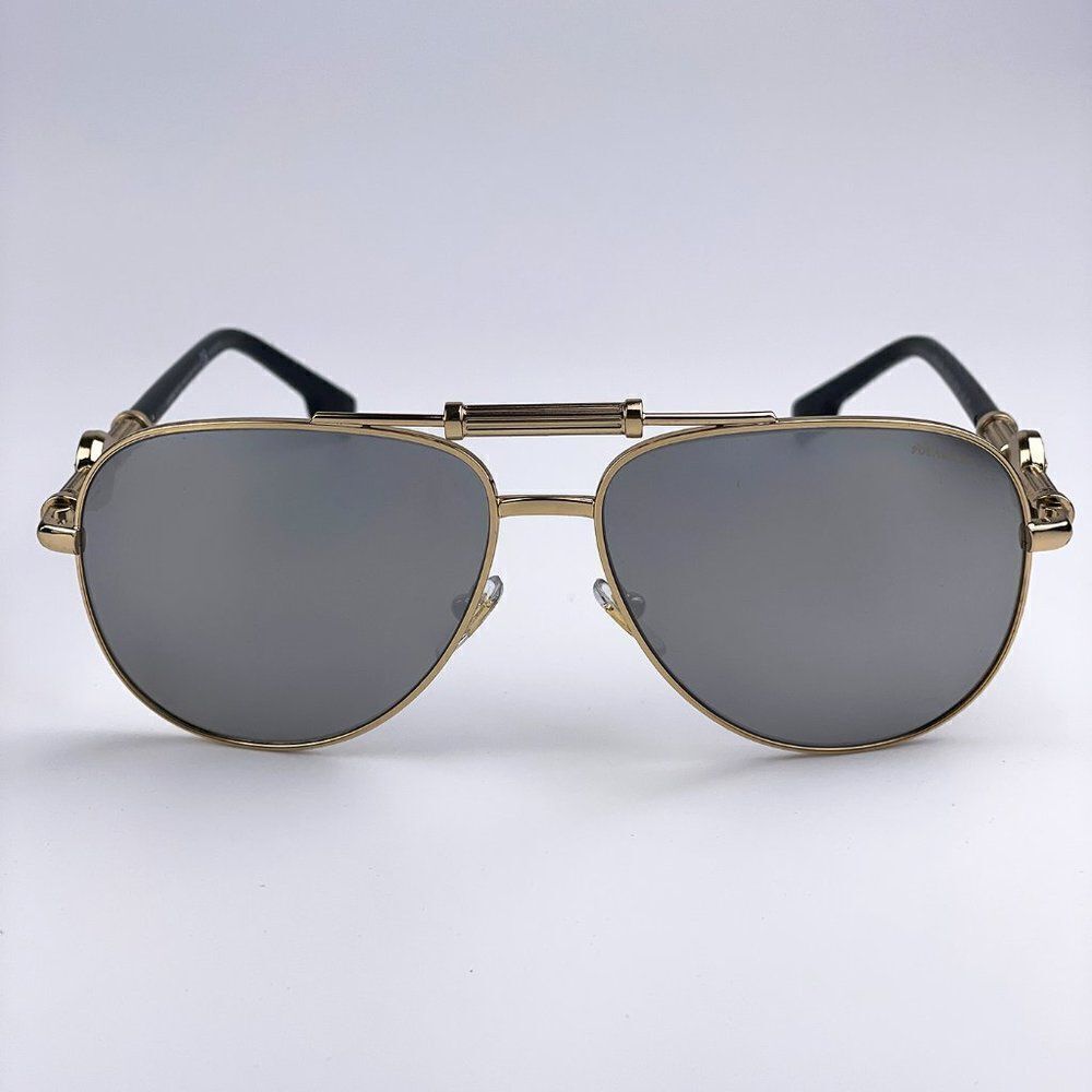 NEW Versace VE2236 1002Z3 Gold Silver Mirrored Polarized Pilot Unisex Sunglasses
